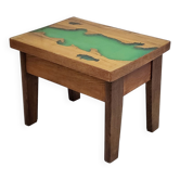Table d'appoint vintage 1970 en resine epoxy verte & chene massif 70s bruta