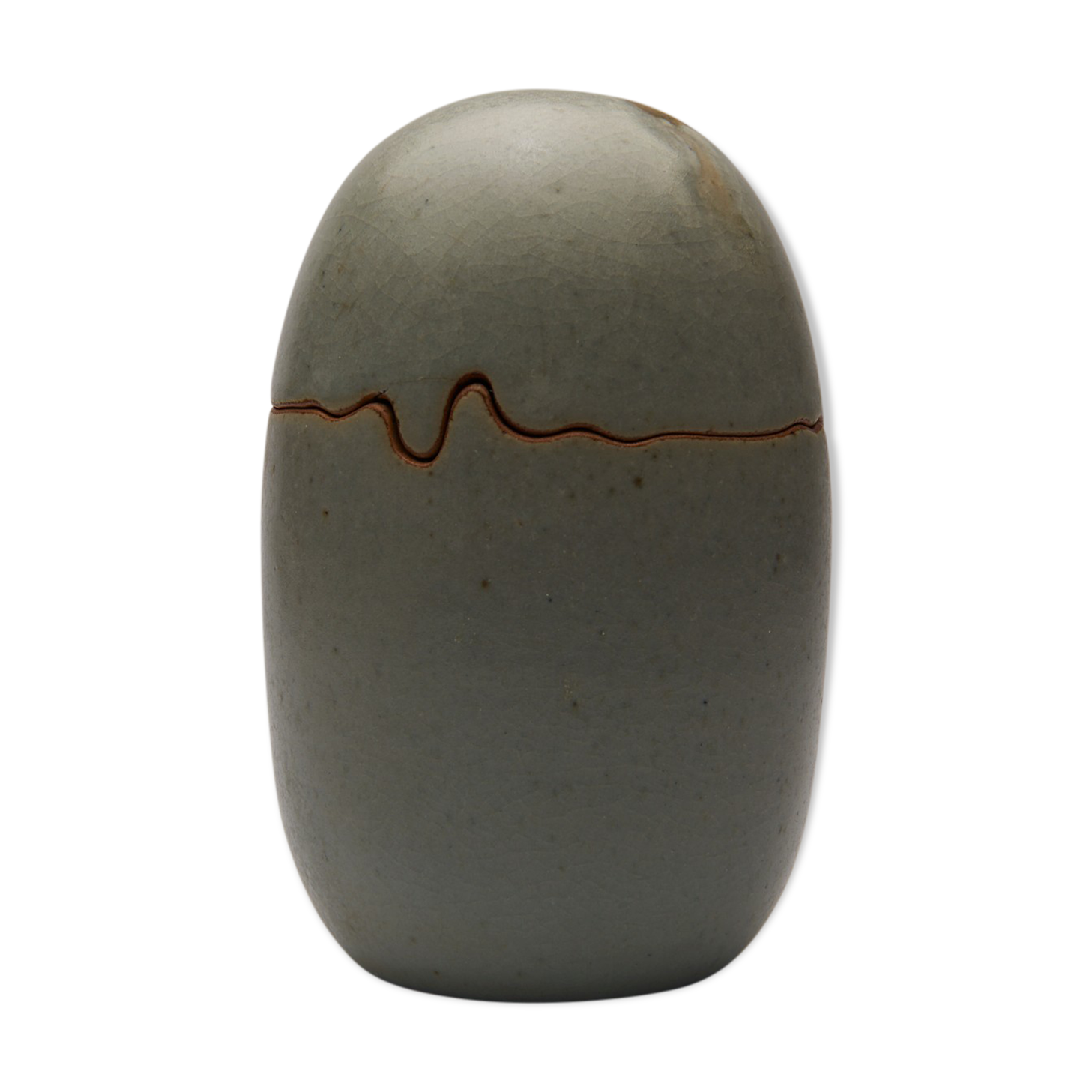 ovoid box in stoneware and cracked celadon varnish