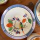 7 cups 1950 enamelled china saucers coffee or tea painted decoration birds