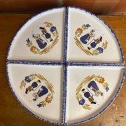 Série de 4 assiettes a crêpes céramique blanche décor Quimper vintage