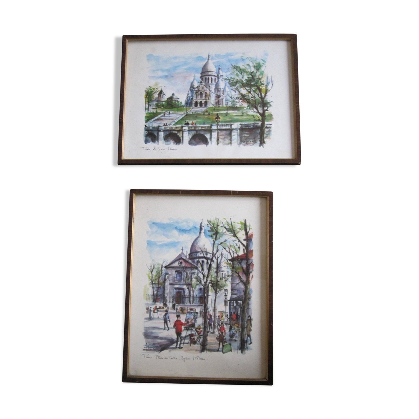 Watercolor “Paris Place du Tertre - St Pierre Church” by Arno, 1960