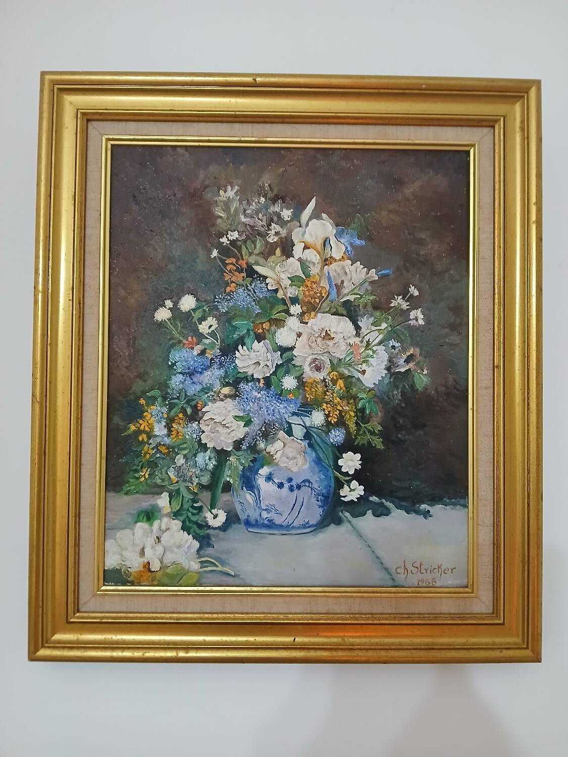 Floral still life 1988 – Karl-Heinz Stricker – vintage gilt frame