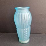 Soliflore vase in pressed and molded blue glass Art Deco period