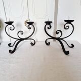 Elegant pair of vintage wrought iron candlesticks or candle holders from the 50s/60s