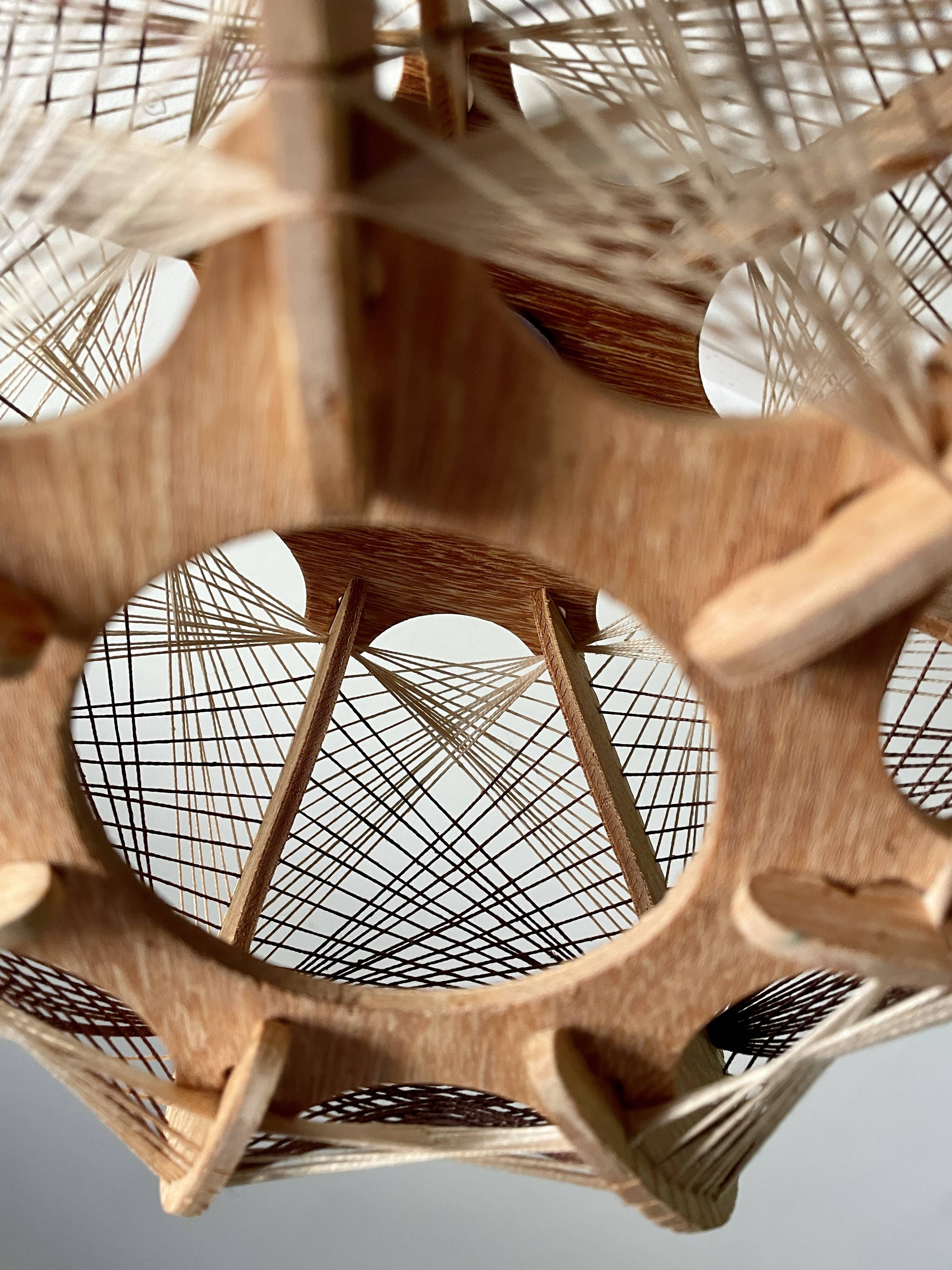 Scandinavian wooden suspension with stretched wires 1970