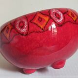 Vase tripode céramique à l'émail rouge vif vintage