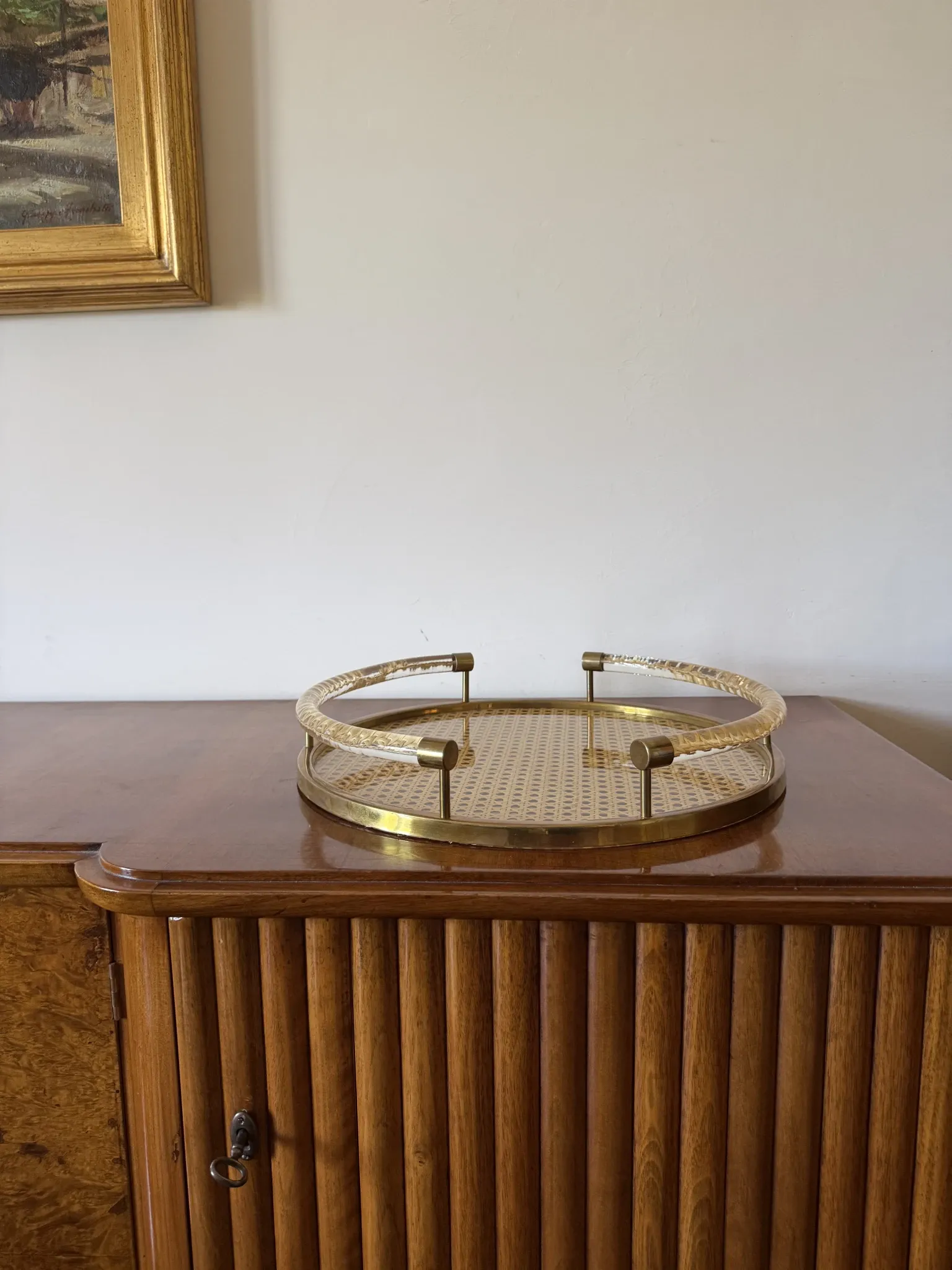 Hollywood regency luxury Vienna straw tray, Dior Home, France 1980