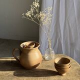 Vintage brutalist stoneware pink wine cooler pitcher H19