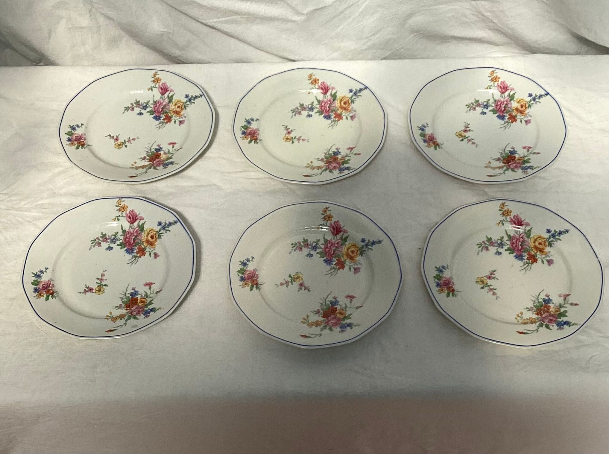 Set of six vintage Limoges dessert plates stamped