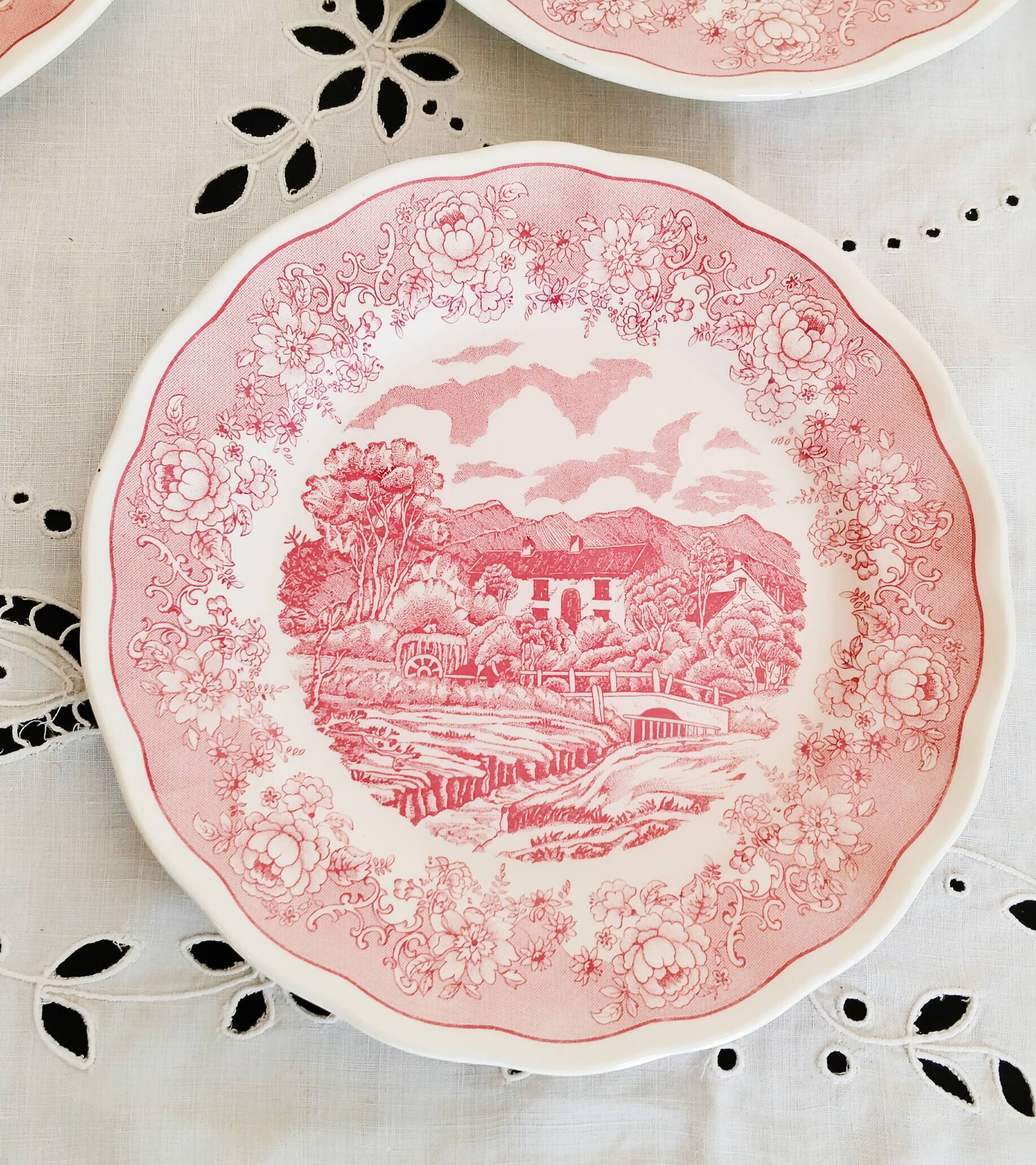 6 Italian English porcelain dessert plates: Swiss Landscape