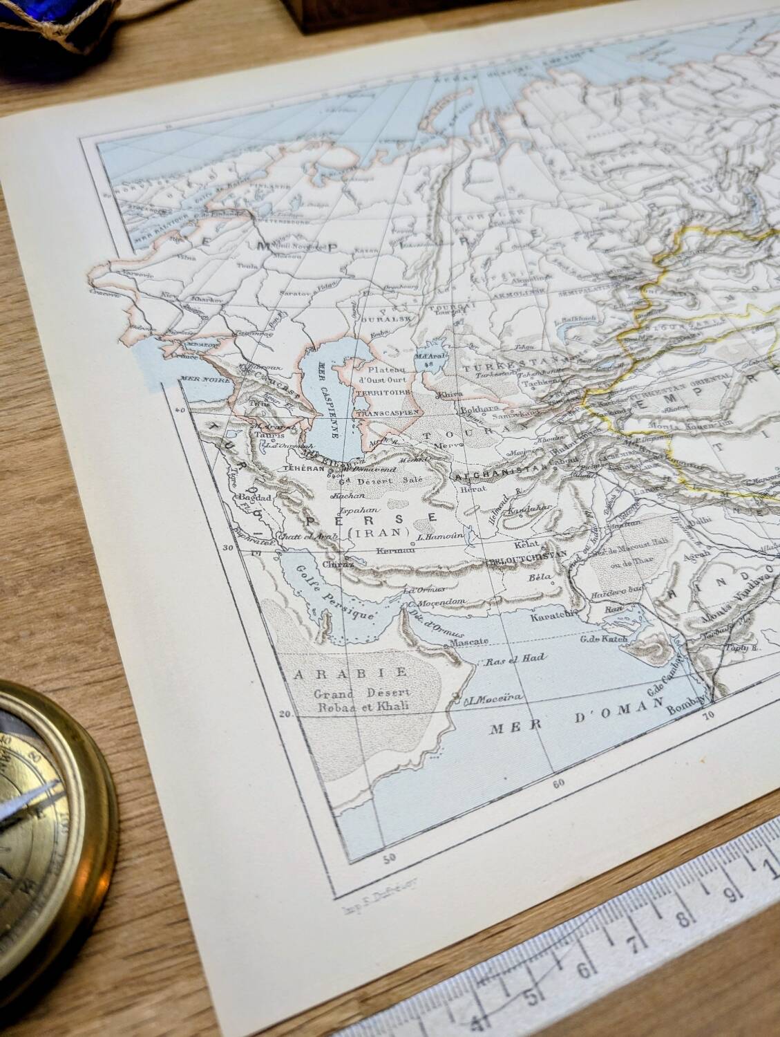 Russian and Chinese Empires, period map, 1887, Authentic.