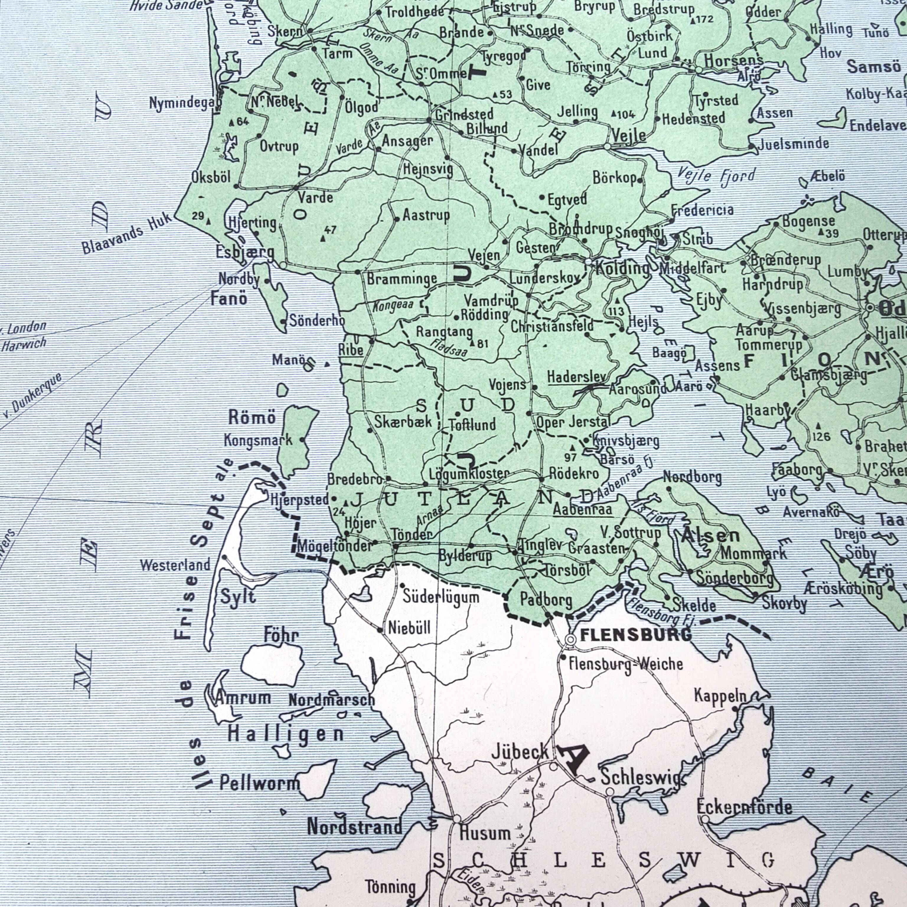 Old map Denmark Iceland Scandinavia 43x43cm from 1950