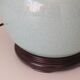 Celadon-colored cracked ceramic table lamp with new personalized lampshade.