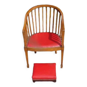 Fauteuil et repose pieds - cuir rouge