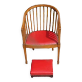 Fauteuil et repose pieds cuir Rouge