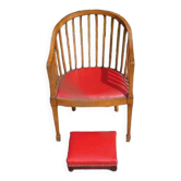 Red leather armchair and footrest