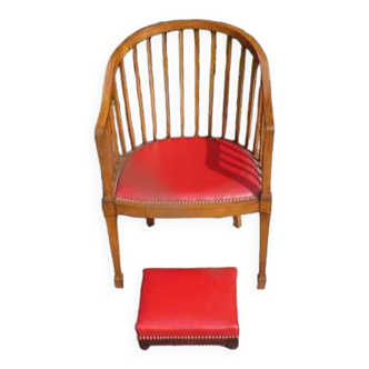 Fauteuil et repose pieds cuir Rouge