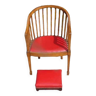 Red leather armchair and footrest