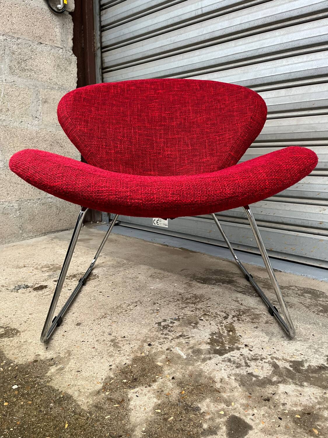 Red tweed armchair with removable cover
