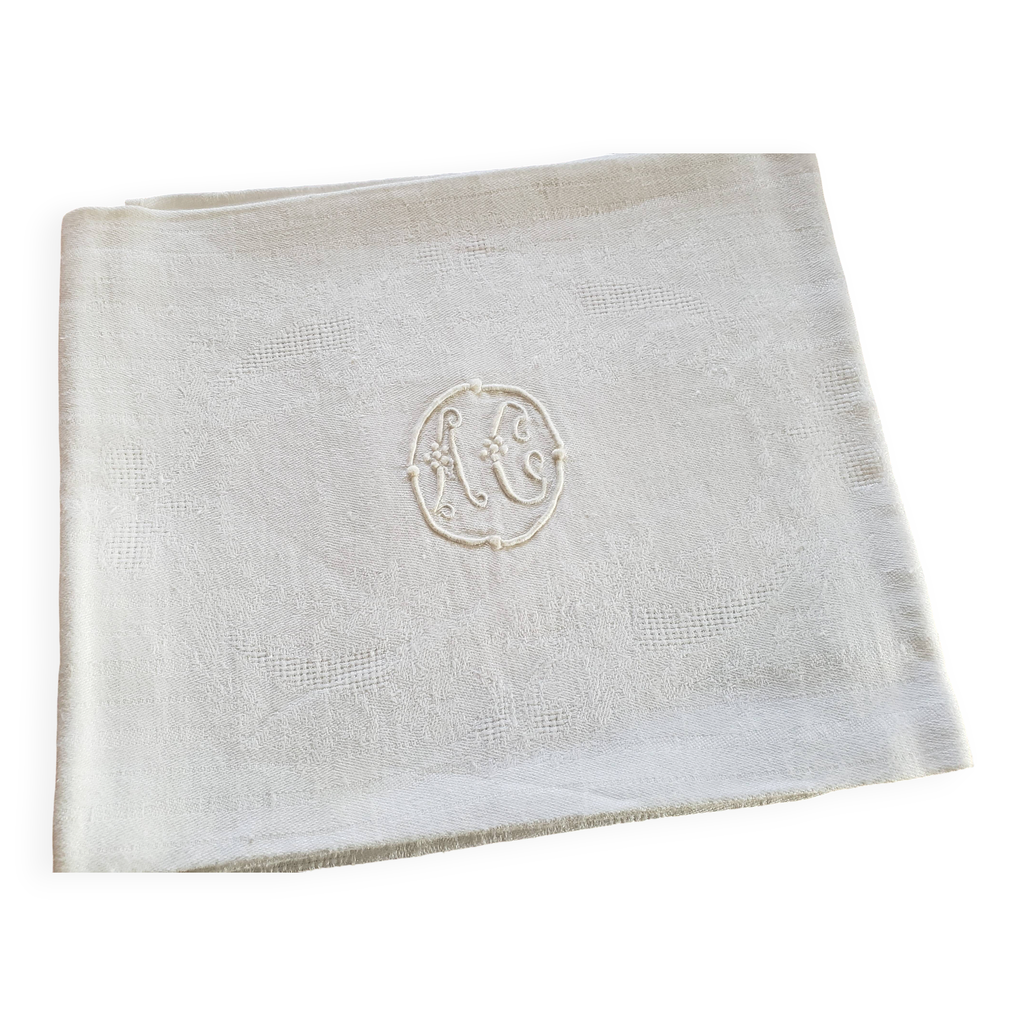 Nappe ancienne damassée + 12 serviettes