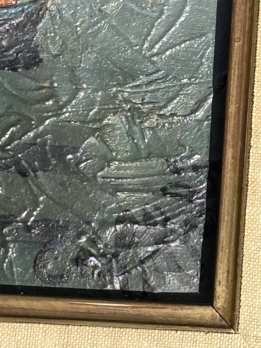 Oil painting on canvas by Louis Toffoli titled "The Floaters" on the back.