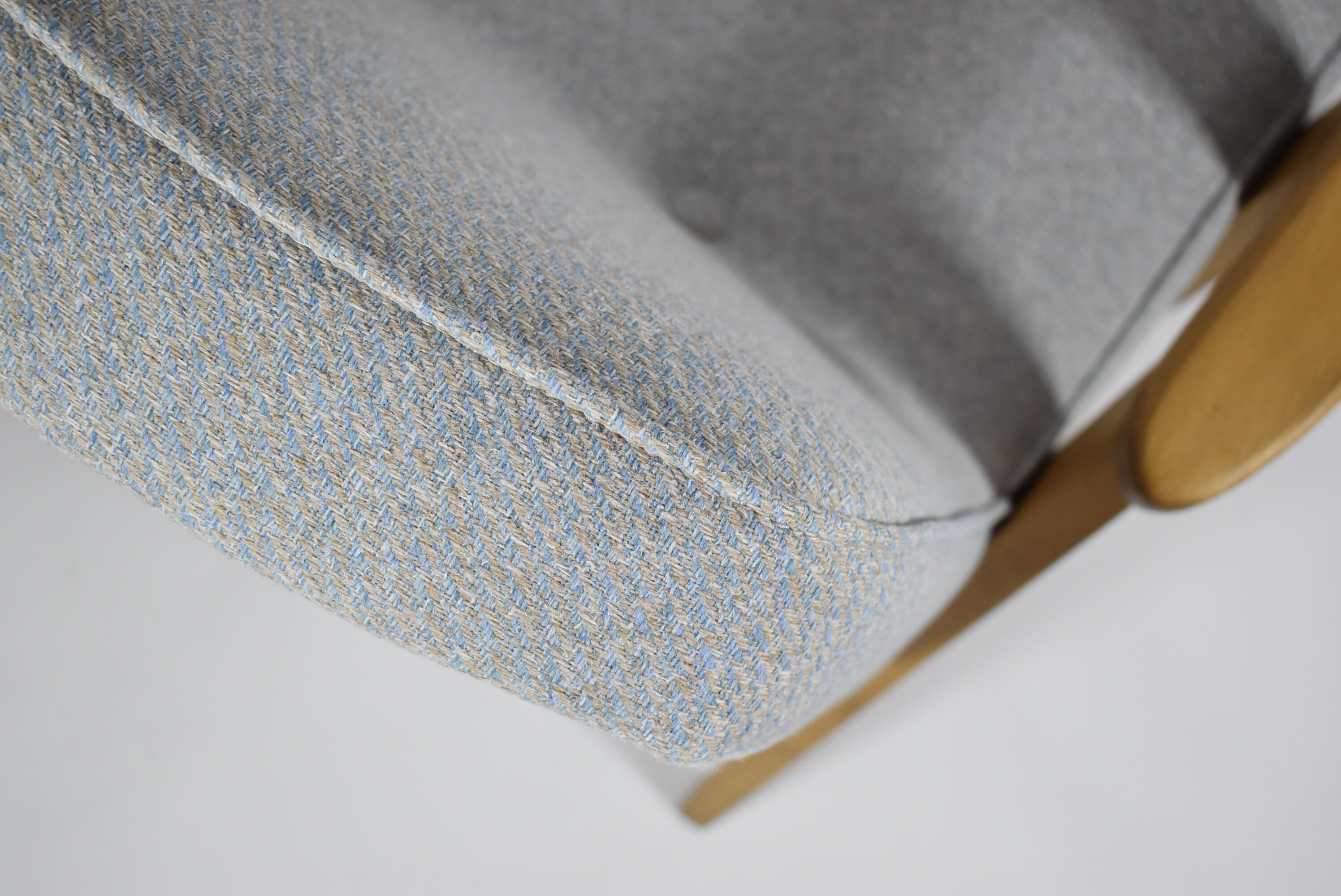 Original restored 366 armchair, 1960s icon, oak wood, blue