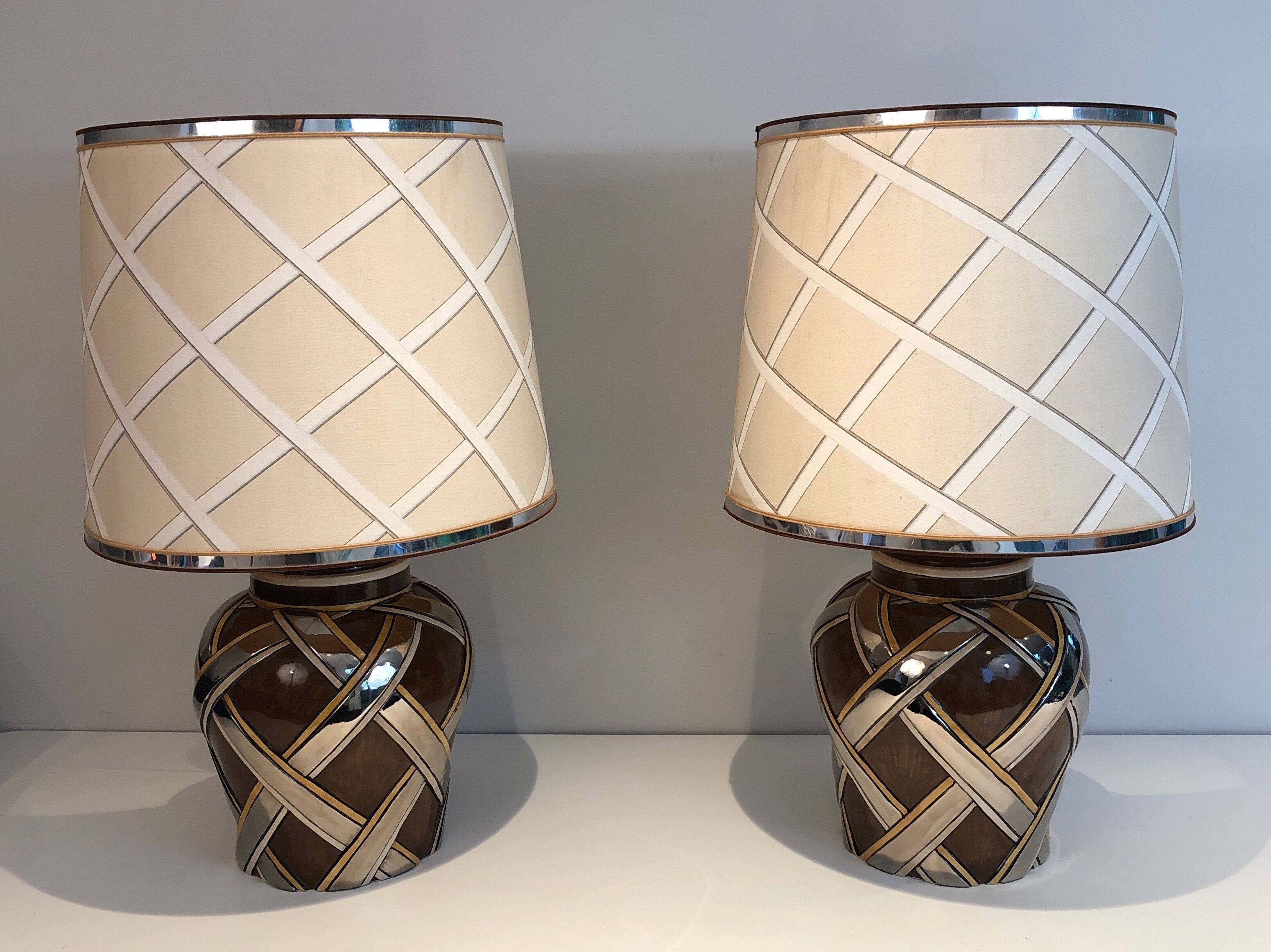 Important pair of ceramic lamps. French work.