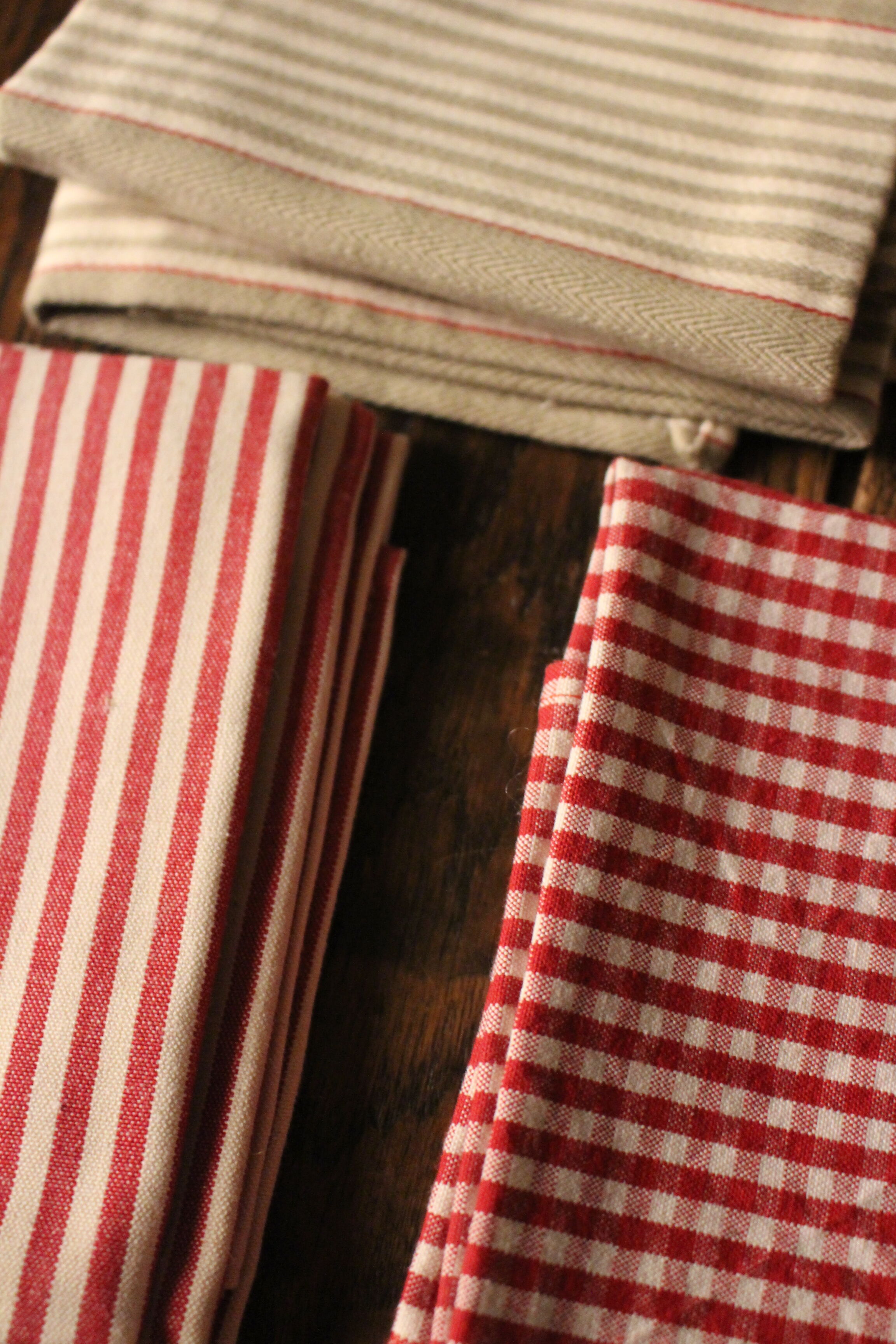 Lot 6 napkins cotton stripes mattress vichy red beige creation