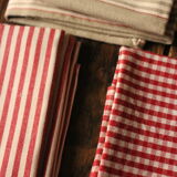 Lot 6 napkins cotton stripes mattress vichy red beige creation