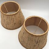 Pair of vintage burlap and braid lampshades