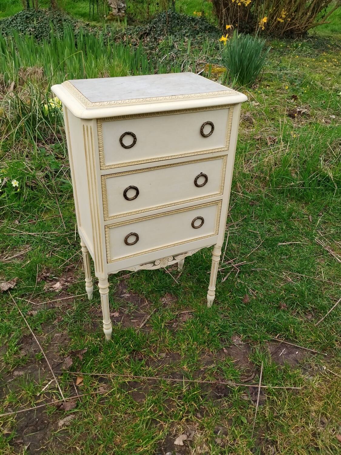 Antique Louis XVI style chest of drawers with marble top