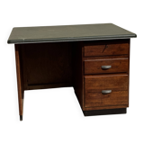 Modernist desk in wood and green moleskin upholstery