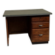 Modernist desk in wood and green moleskin upholstery