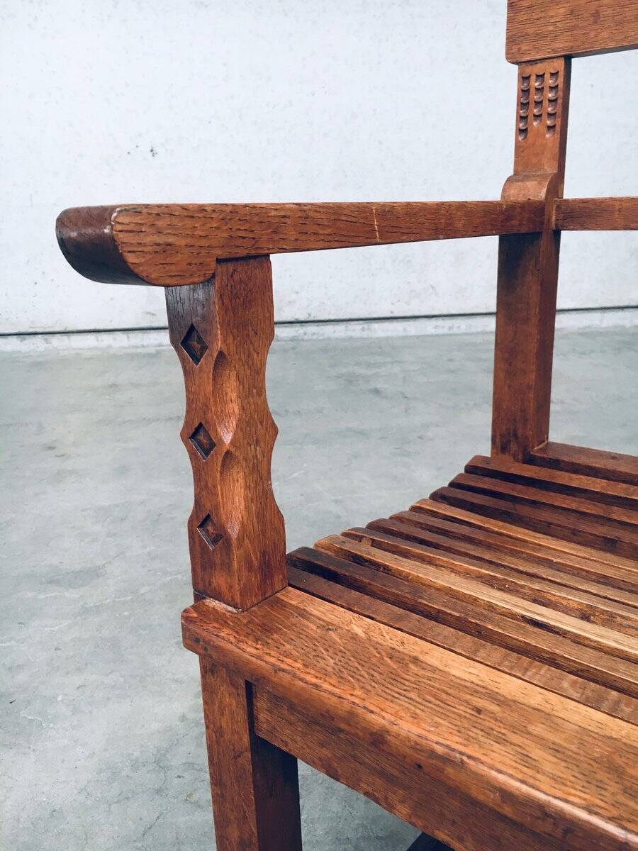Dutch Modernist Carved Oak Side Chair, 1920s