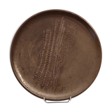Plat en grès pyrité signé vintage 1970