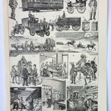 Old engraving 1898, Firefighter, ambulance, fire, rescue • Lithograph, Original plate