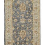 Oriental Grey Beige Stair Runner Rug, Wool Hand Knotted 81 x 295 cm