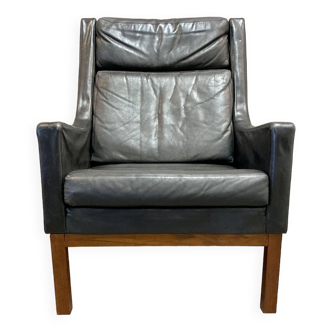 Black leather armchair "Scandinavian design" 1950