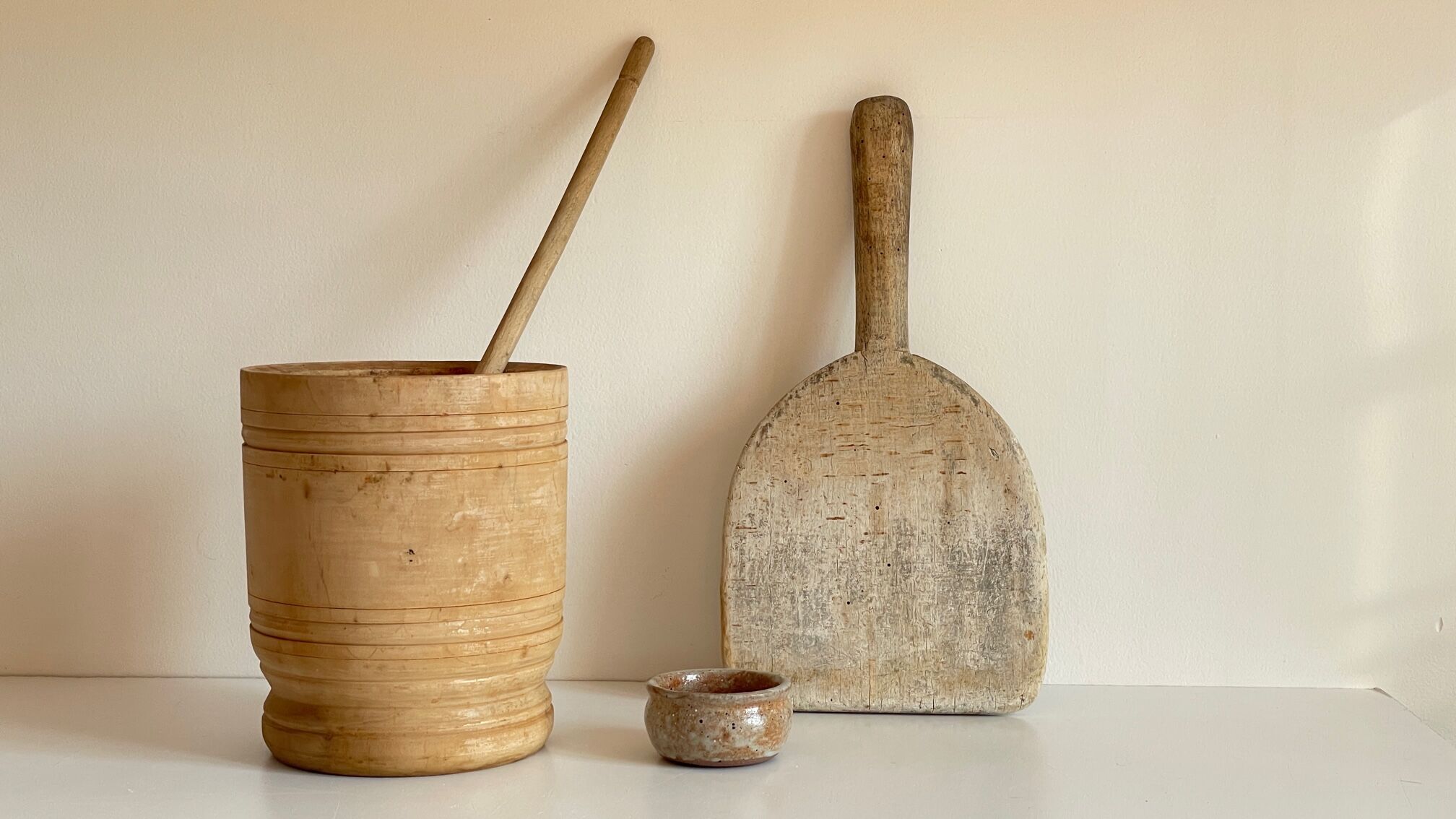 Turned wooden pots and beaters for the kitchen