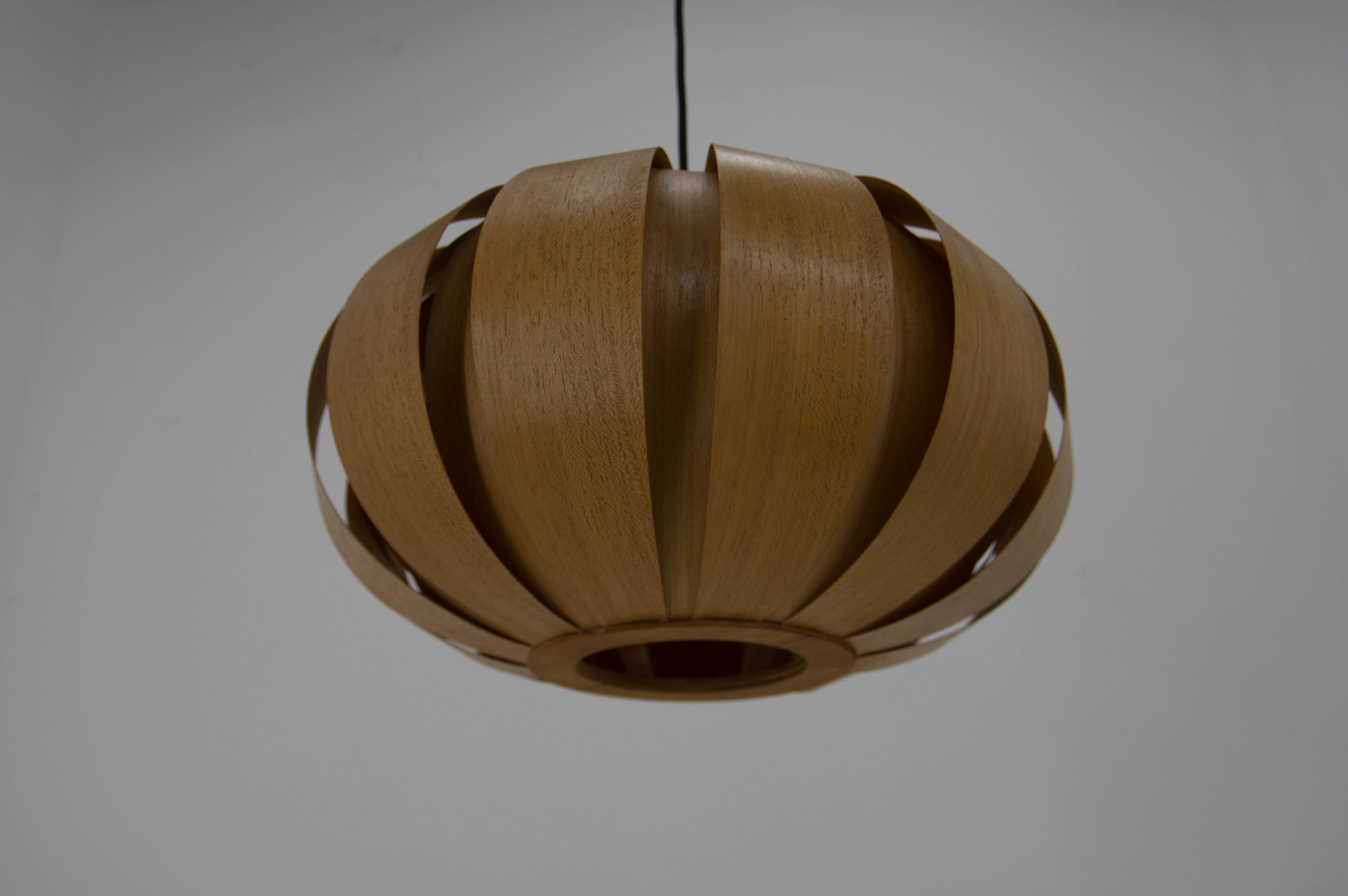 Midcentury Wooden Veneer Pendant, ULUV, 1960s