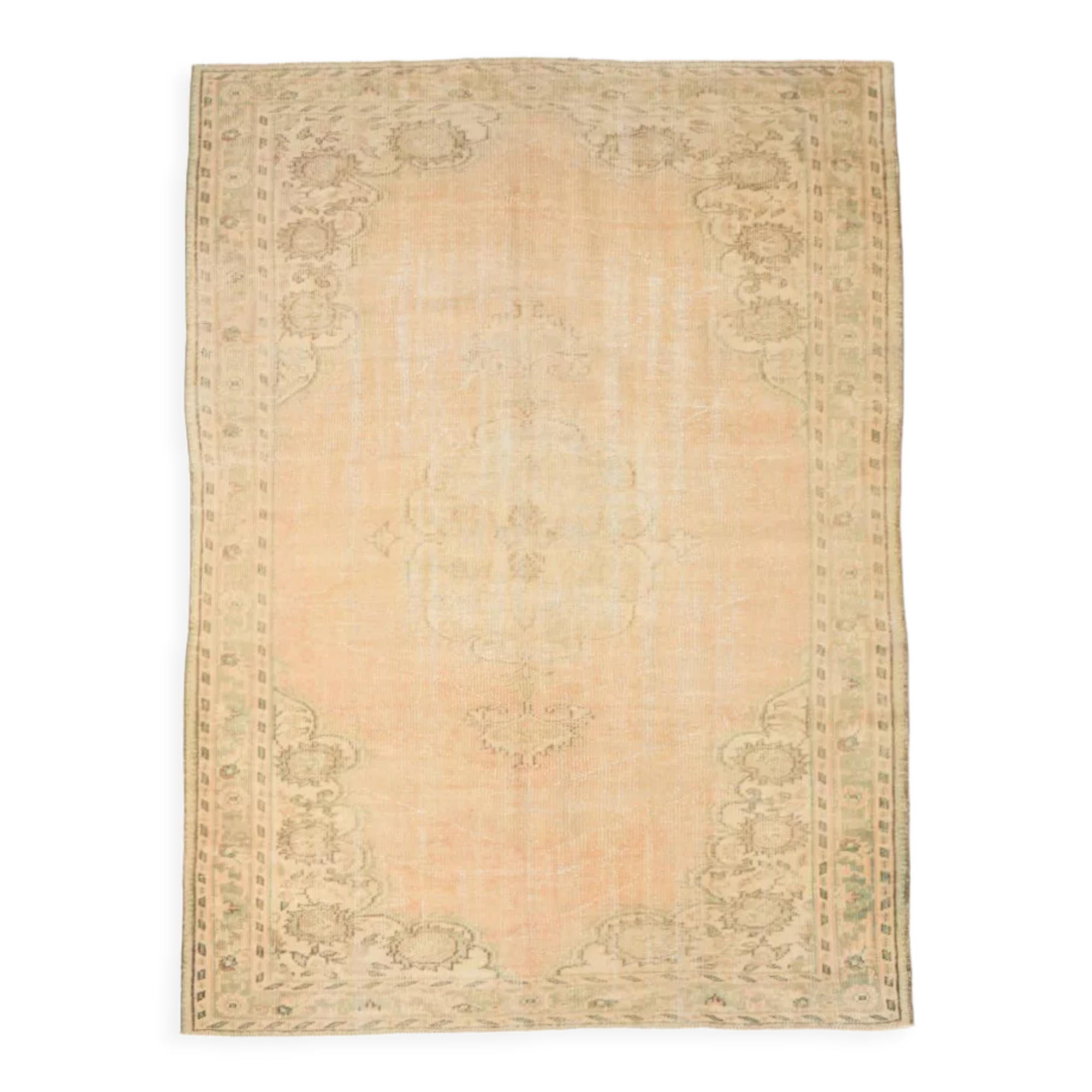 6x8 Handmade Beige Tones Wool Vintage Rug 260x194Cm