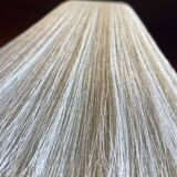 Beige marble stucco base, Houles white ecru fringed lampshade.