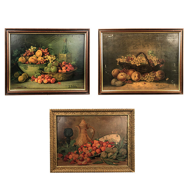 Série de trois chromolithographies, natures mortes d’après Alfred A. Brunel de Neuville et J. Rubel