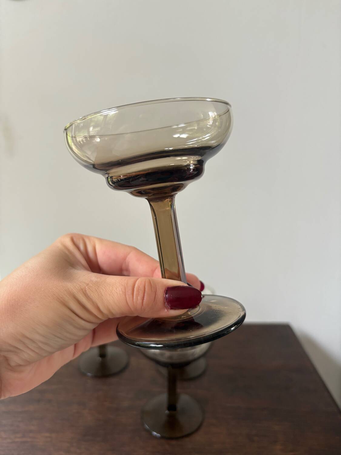 Set of 4 art deco smoked glass glasses
