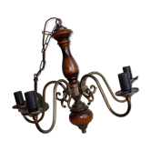 Dutch old wooden and bronze chandelier