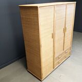 Armoire vintage italienne en rotin et bambou, années 1960
