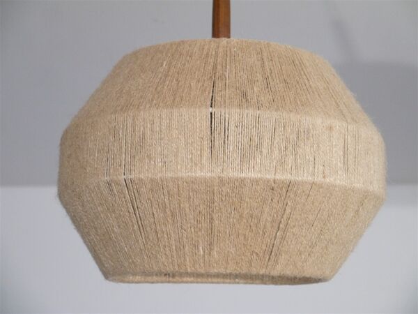 Suspension vintage teck et corde 1960