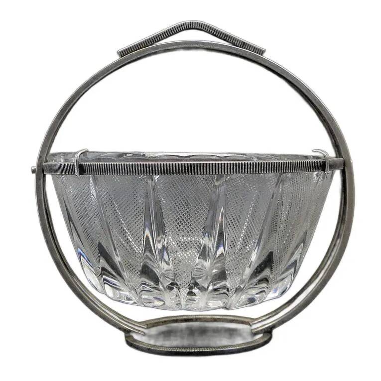 Art Deco sugar bowl, glass, silver-plated brass, Poland, 1920s