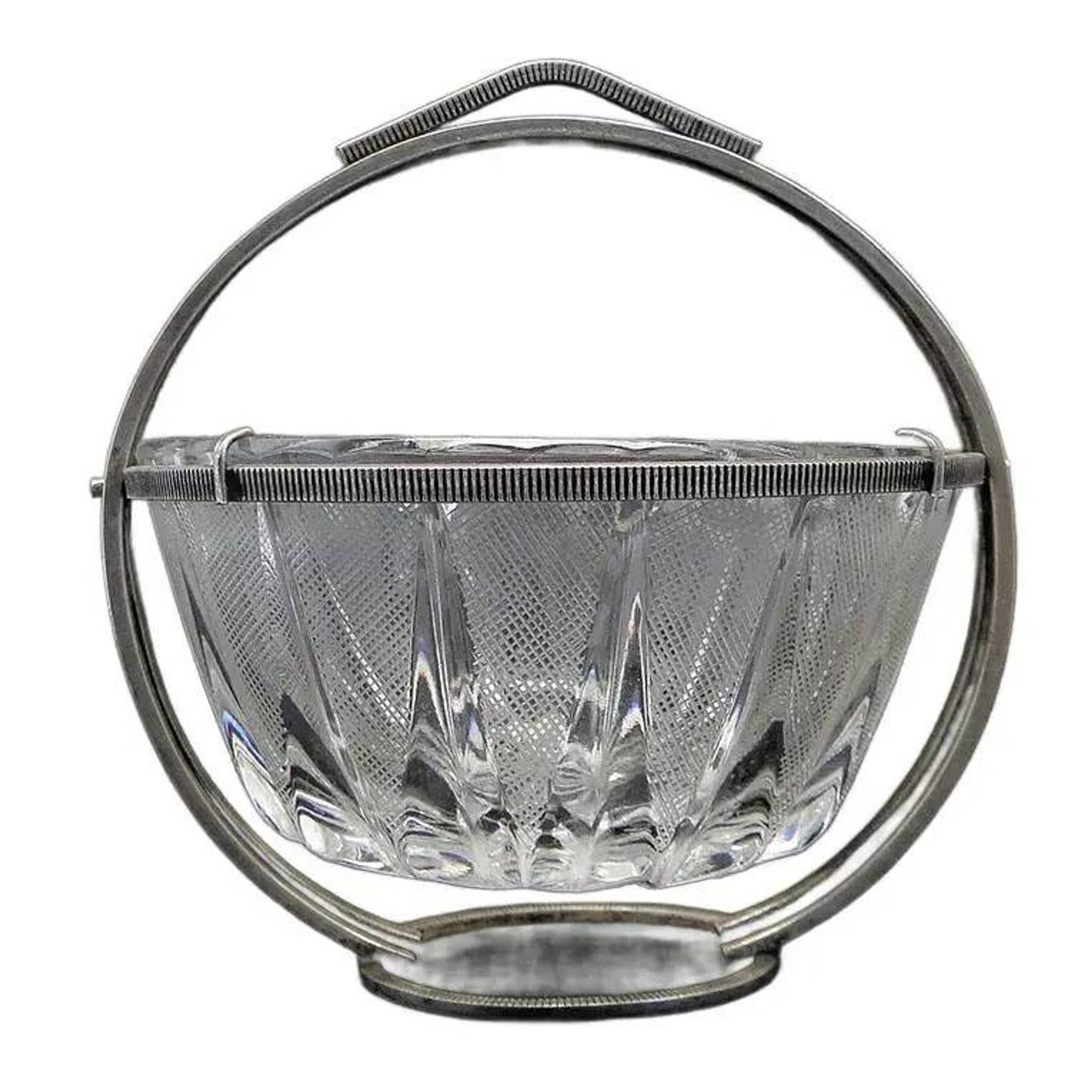 Art Deco sugar bowl, glass, silver-plated brass, Poland, 1920s