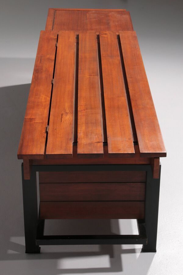 Banc vintage en bois avec rangement Italiens 1960